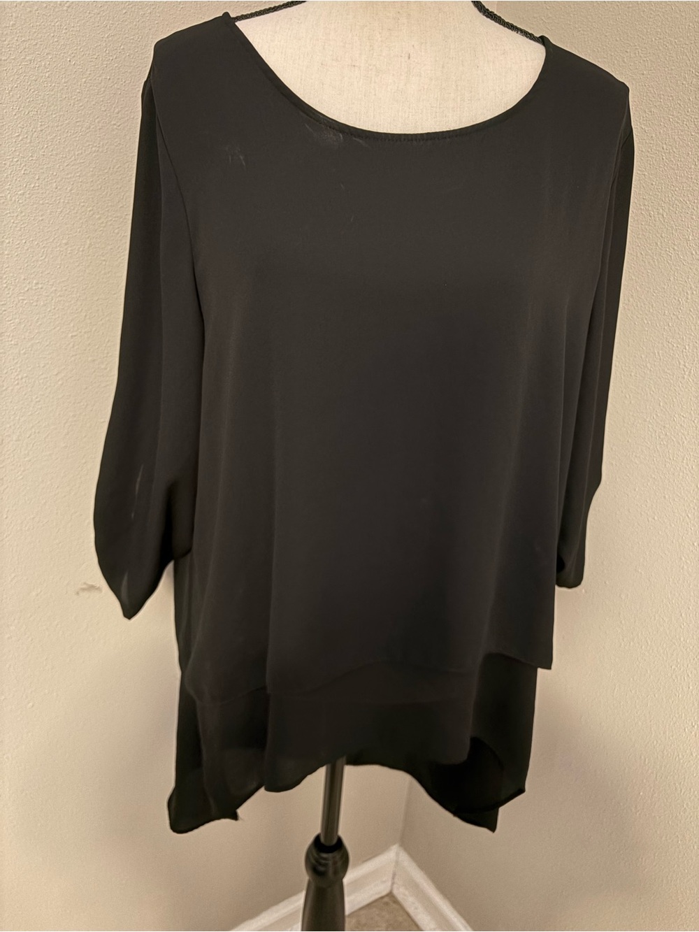 Chico's Black Chiffon Layered Tunic With 3/4 Sleeves